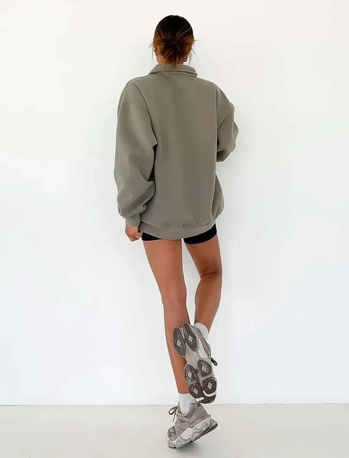 BAIGRAM Women Quarter Button Up Collar Polo Sweatshirt Oversized Fleece Fall Casual Pullover Tops 2024 Cute Outfits