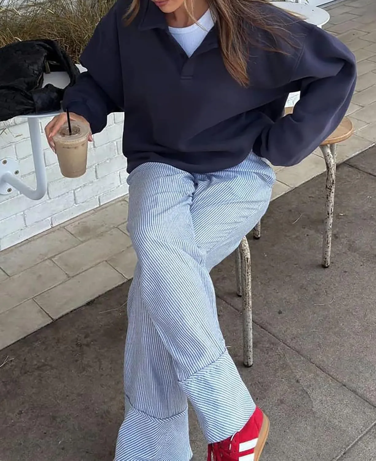 BAIGRAM Women Quarter Button Up Collar Polo Sweatshirt Oversized Fleece Fall Casual Pullover Tops 2024 Cute Outfits