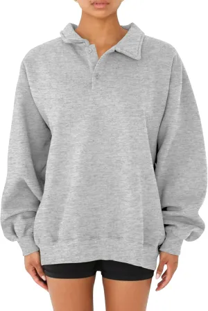 BAIGRAM Women Quarter Button Up Collar Polo Sweatshirt Oversized Fleece Fall Casual Pullover Tops 2024 Cute Outfits