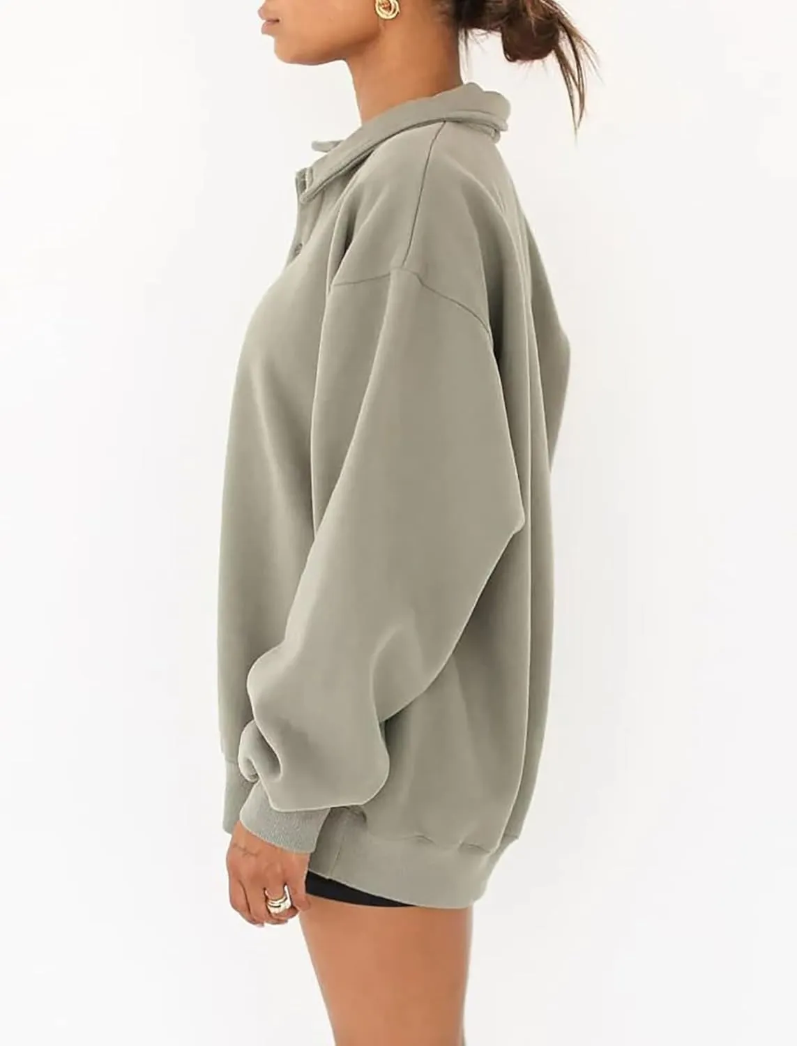 BAIGRAM Women Quarter Button Up Collar Polo Sweatshirt Oversized Fleece Fall Casual Pullover Tops 2024 Cute Outfits