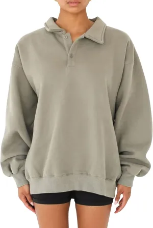 BAIGRAM Women Quarter Button Up Collar Polo Sweatshirt Oversized Fleece Fall Casual Pullover Tops 2024 Cute Outfits