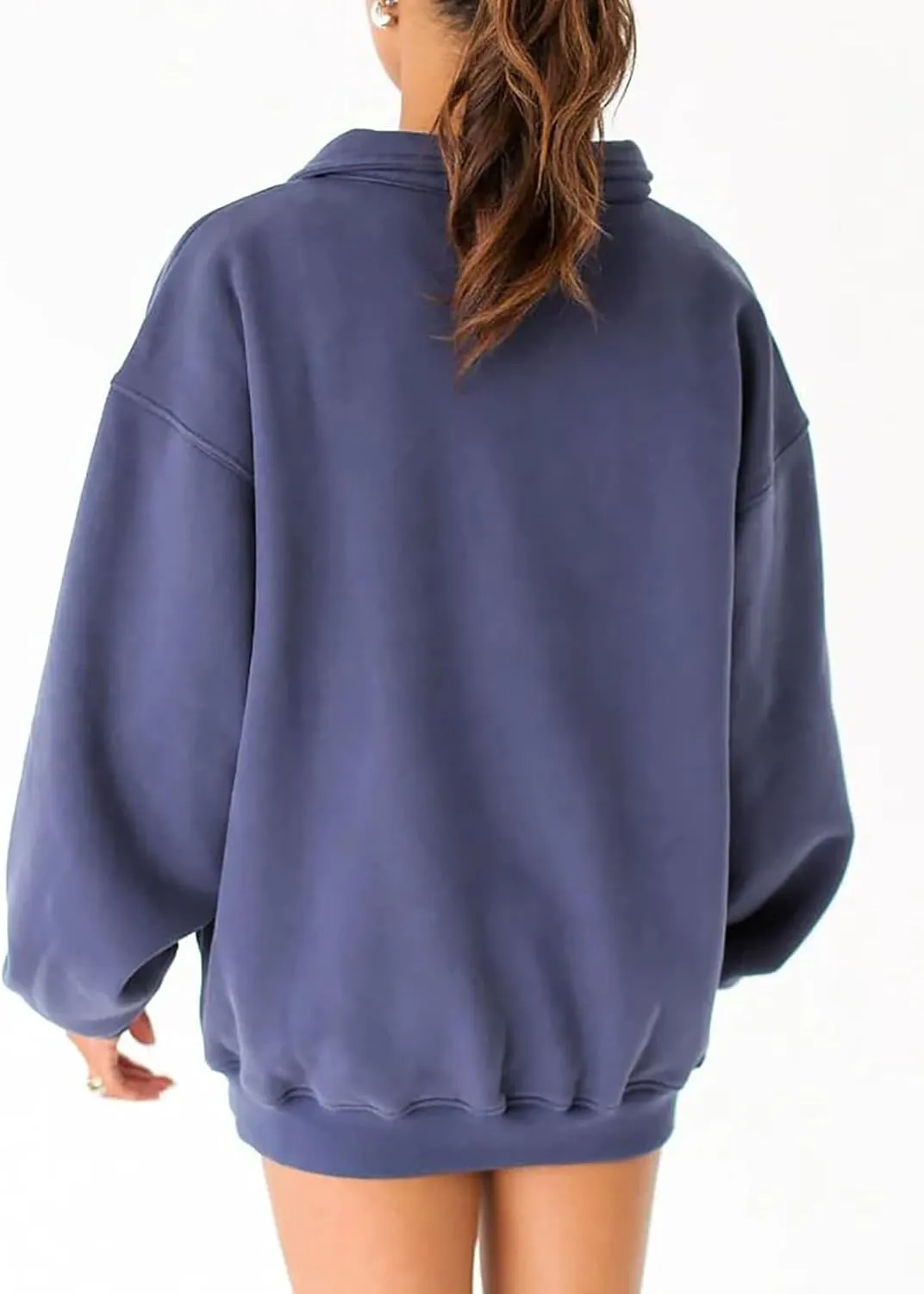 BAIGRAM Women Quarter Button Up Collar Polo Sweatshirt Oversized Fleece Fall Casual Pullover Tops 2024 Cute Outfits