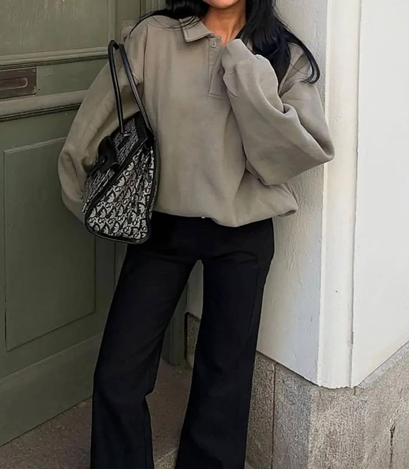 BAIGRAM Women Quarter Button Up Collar Polo Sweatshirt Oversized Fleece Fall Casual Pullover Tops 2024 Cute Outfits