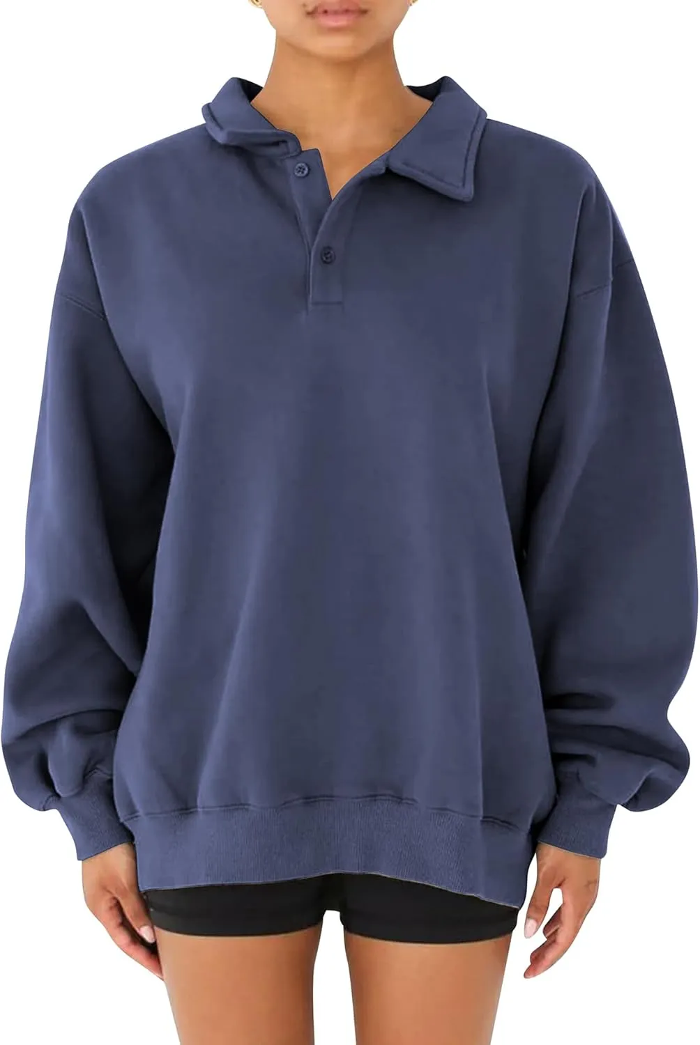 BAIGRAM Women Quarter Button Up Collar Polo Sweatshirt Oversized Fleece Fall Casual Pullover Tops 2024 Cute Outfits
