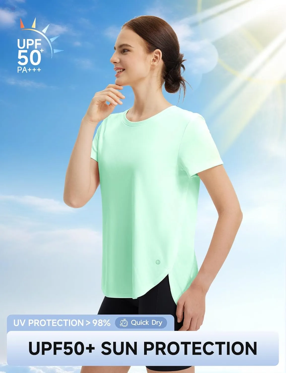 baleaf Women's Short Sleeve Workout Shirts Athletic Running Yoga Tops with Curved Hem Quick Dry Sun T-Shirt UPF 50 