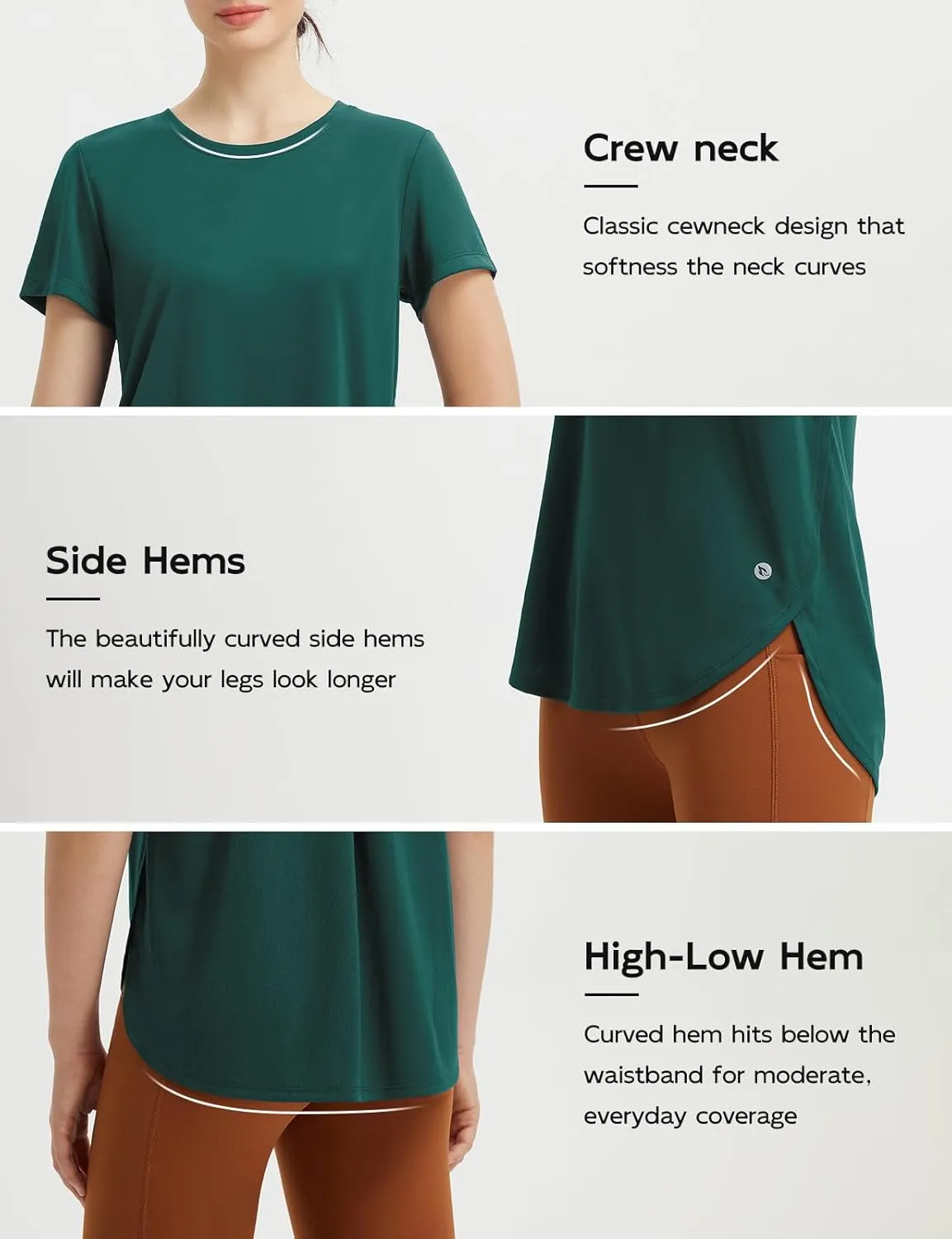 baleaf Women's Short Sleeve Workout Shirts Athletic Running Yoga Tops with Curved Hem Quick Dry Sun T-Shirt UPF 50 