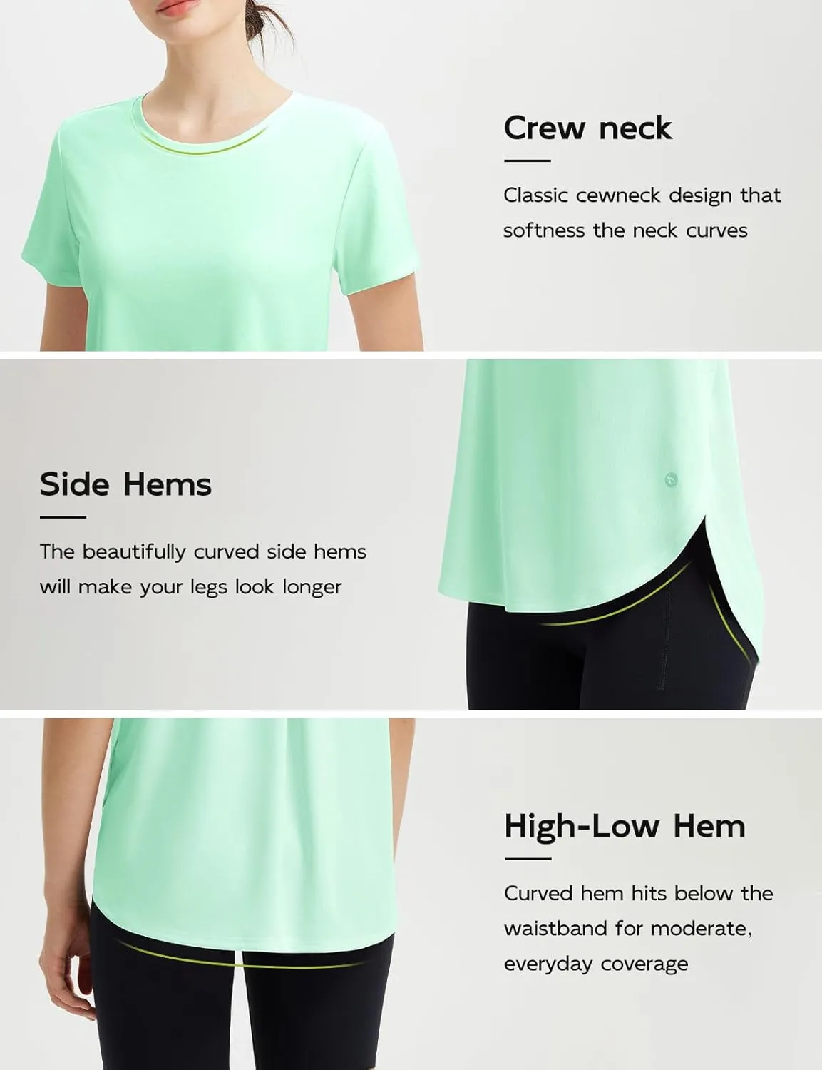 baleaf Women's Short Sleeve Workout Shirts Athletic Running Yoga Tops with Curved Hem Quick Dry Sun T-Shirt UPF 50 