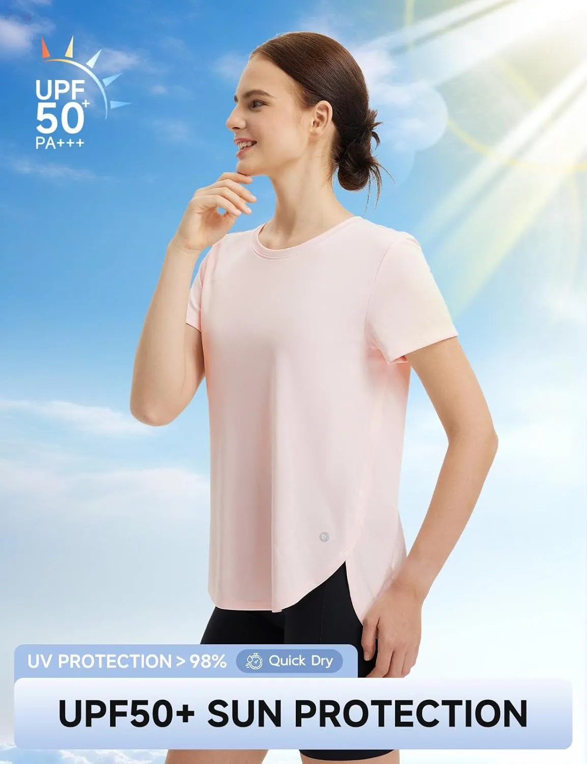 baleaf Women's Short Sleeve Workout Shirts Athletic Running Yoga Tops with Curved Hem Quick Dry Sun T-Shirt UPF 50 