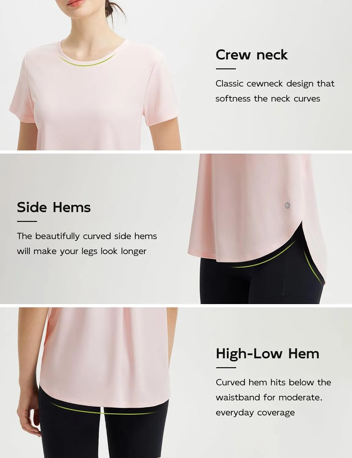 baleaf Women's Short Sleeve Workout Shirts Athletic Running Yoga Tops with Curved Hem Quick Dry Sun T-Shirt UPF 50 