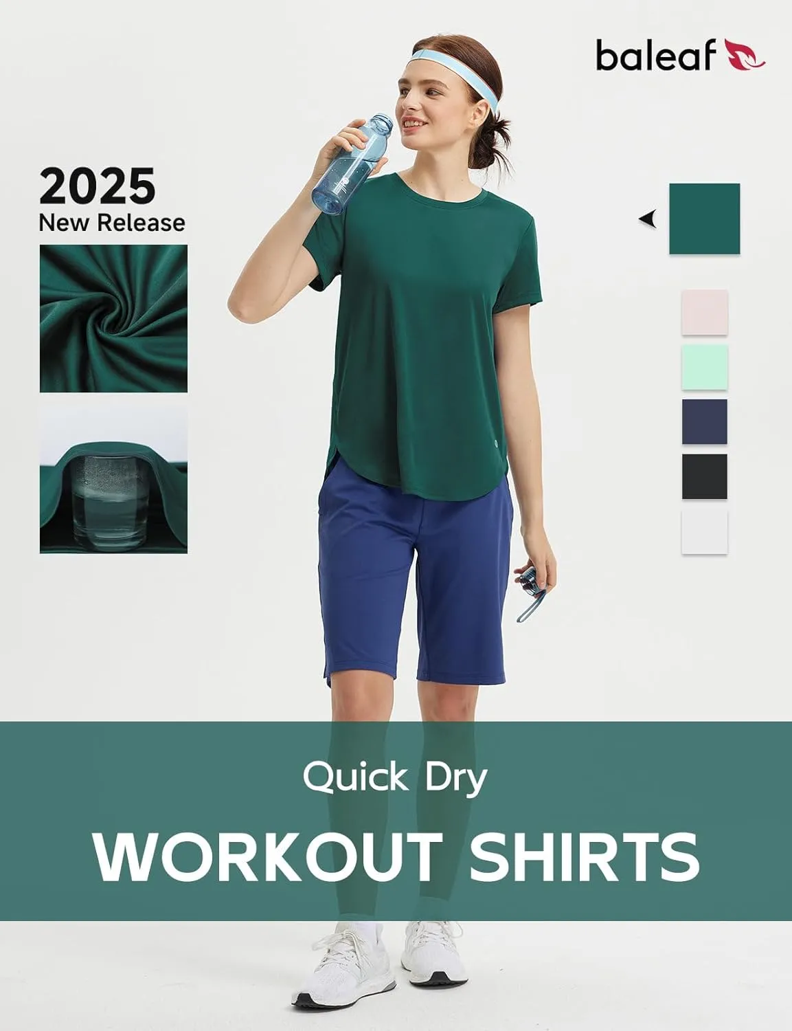 baleaf Women's Short Sleeve Workout Shirts Athletic Running Yoga Tops with Curved Hem Quick Dry Sun T-Shirt UPF 50 