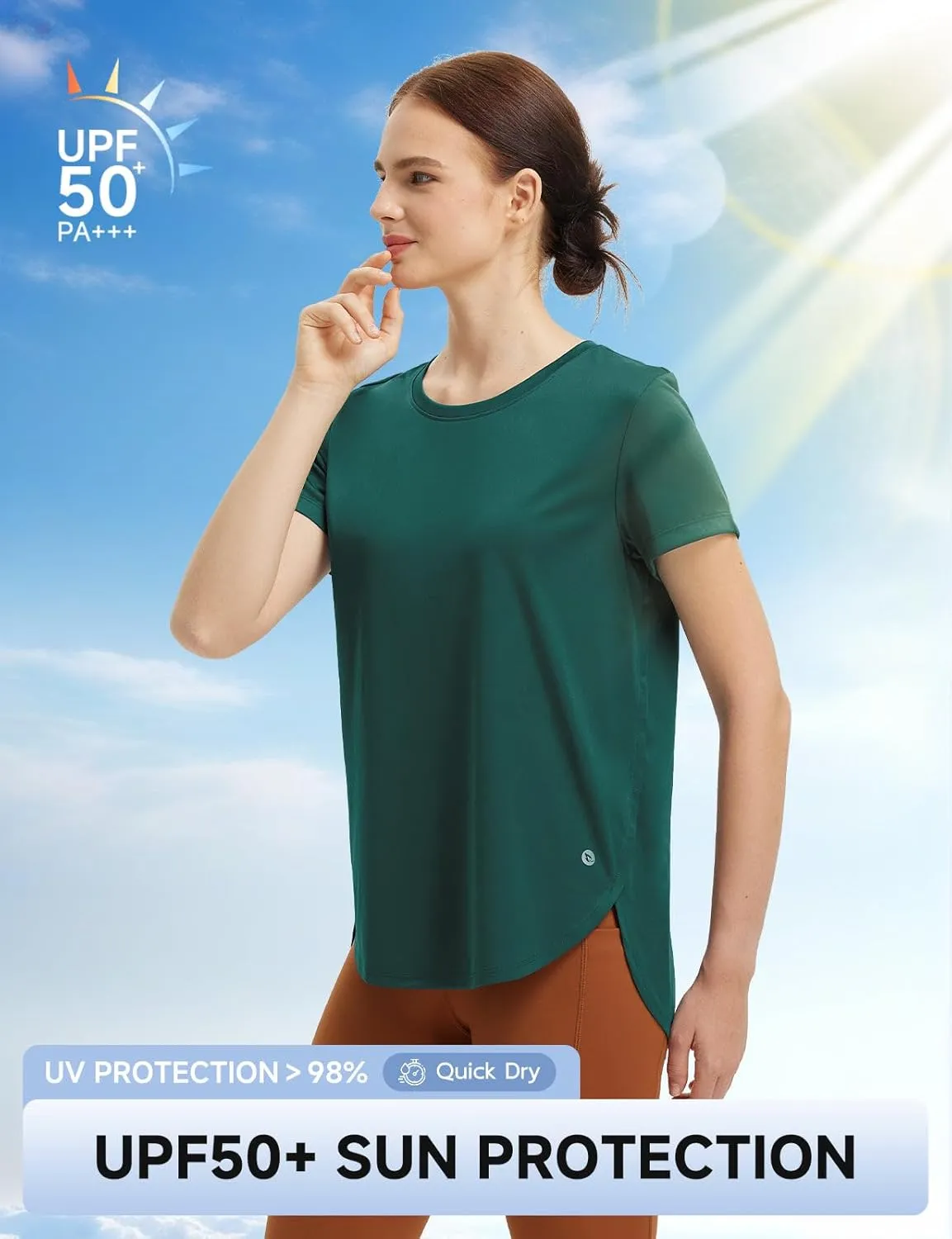 baleaf Women's Short Sleeve Workout Shirts Athletic Running Yoga Tops with Curved Hem Quick Dry Sun T-Shirt UPF 50 