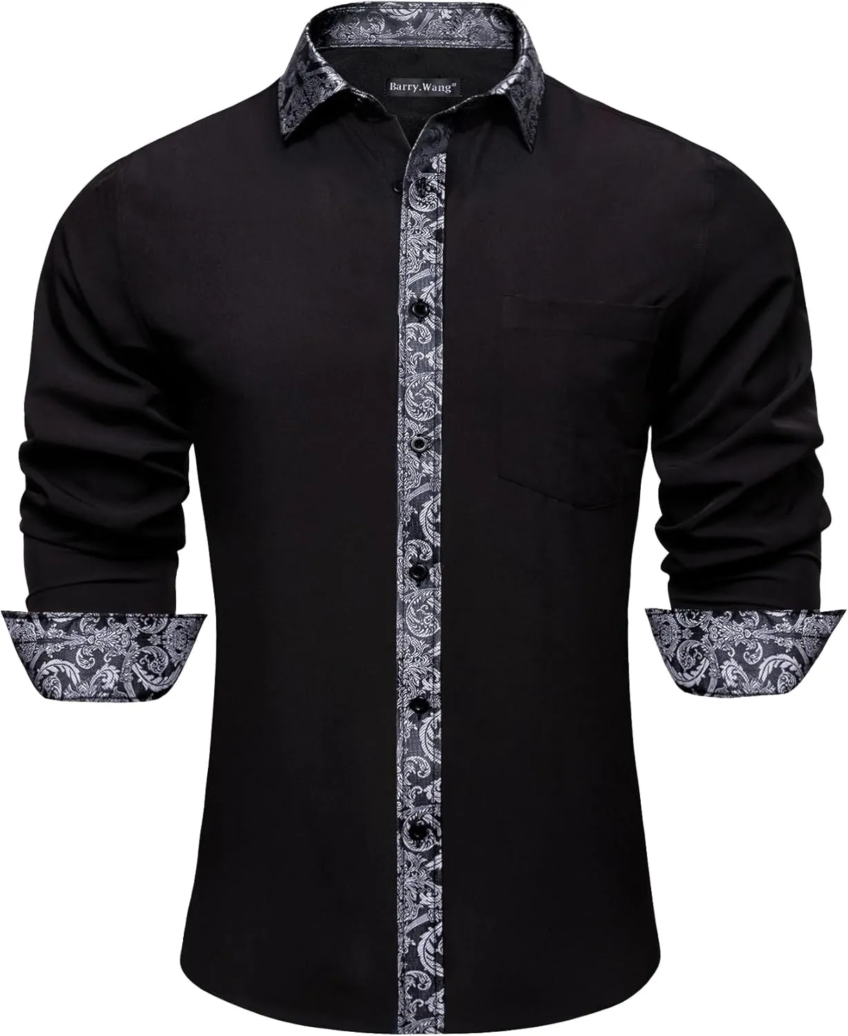 Barry.Wang Mens Dress Shirts Long Sleeve Button Down Business Formal Shirt Collar Cuff Contrast Casual Shirt Wedding