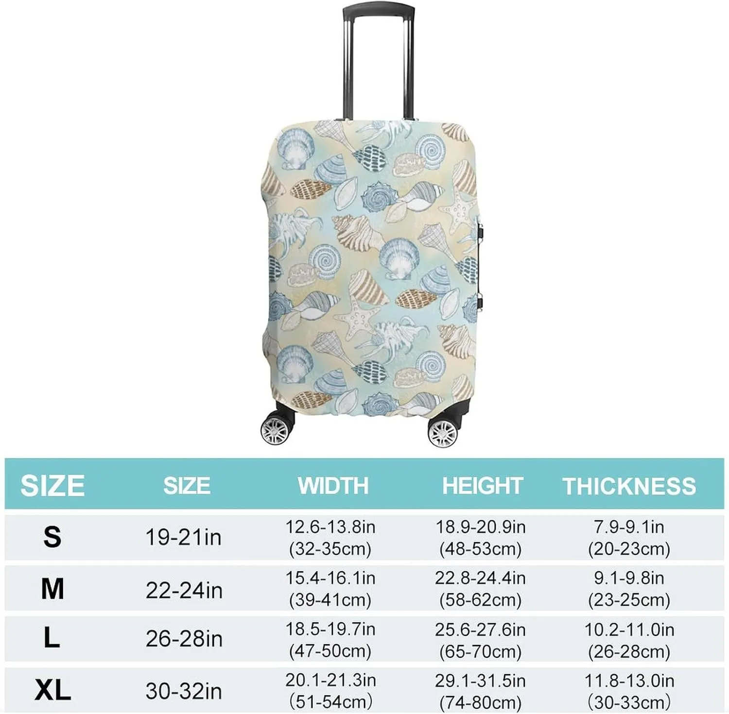Beach Seashells Pattern Coastal Fashionable Printed Travel Luggage Protective Cover Suitable for Suitcases of Multiple Sizes S