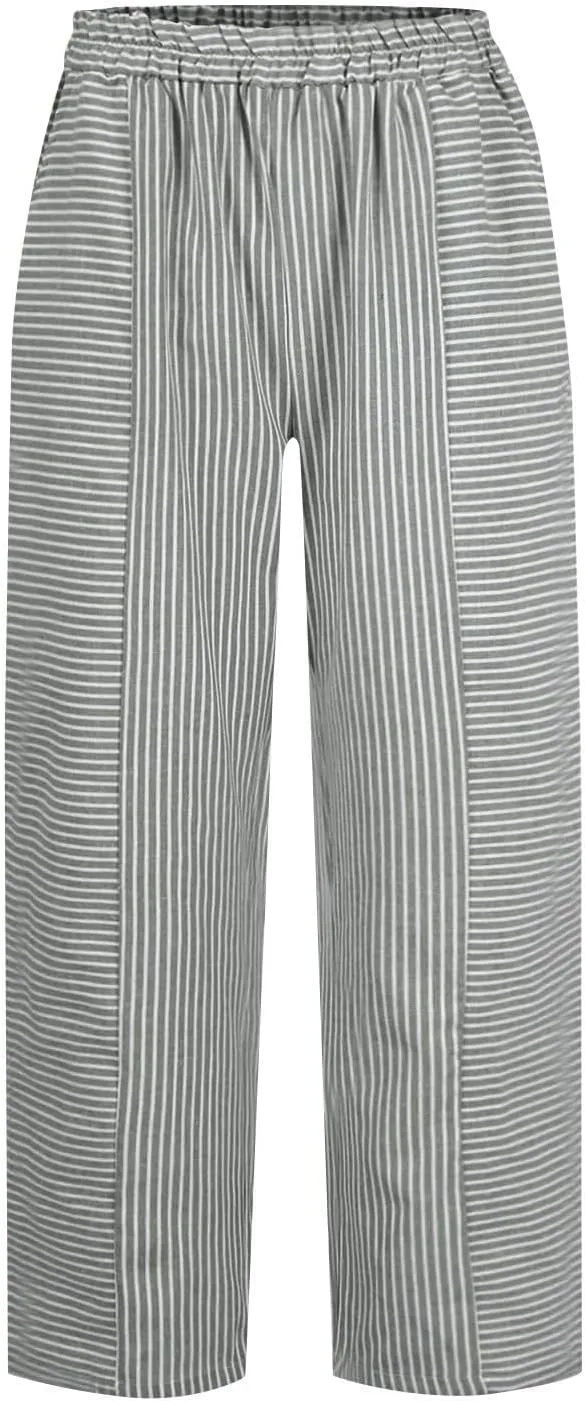 Beach Vacation Clothes for Women Elastic Waist Side Back Four Pockets 9/10 Pants Petite Summer Beachwear