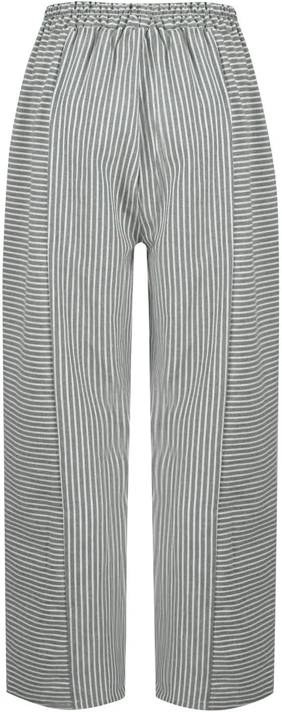 Beach Vacation Clothes for Women Elastic Waist Side Back Four Pockets 9/10 Pants Petite Summer Beachwear