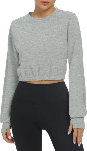 Bestisun Long Sleeve Workout Shirts Athletic Gym Yoga Crop Tops for Women