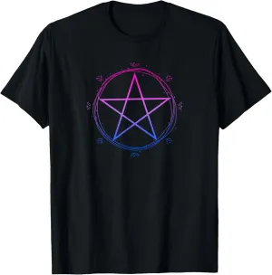 Bisexual Pentagram Wiccan Pagan Bi Pride Flag Boho Floral T-Shirt