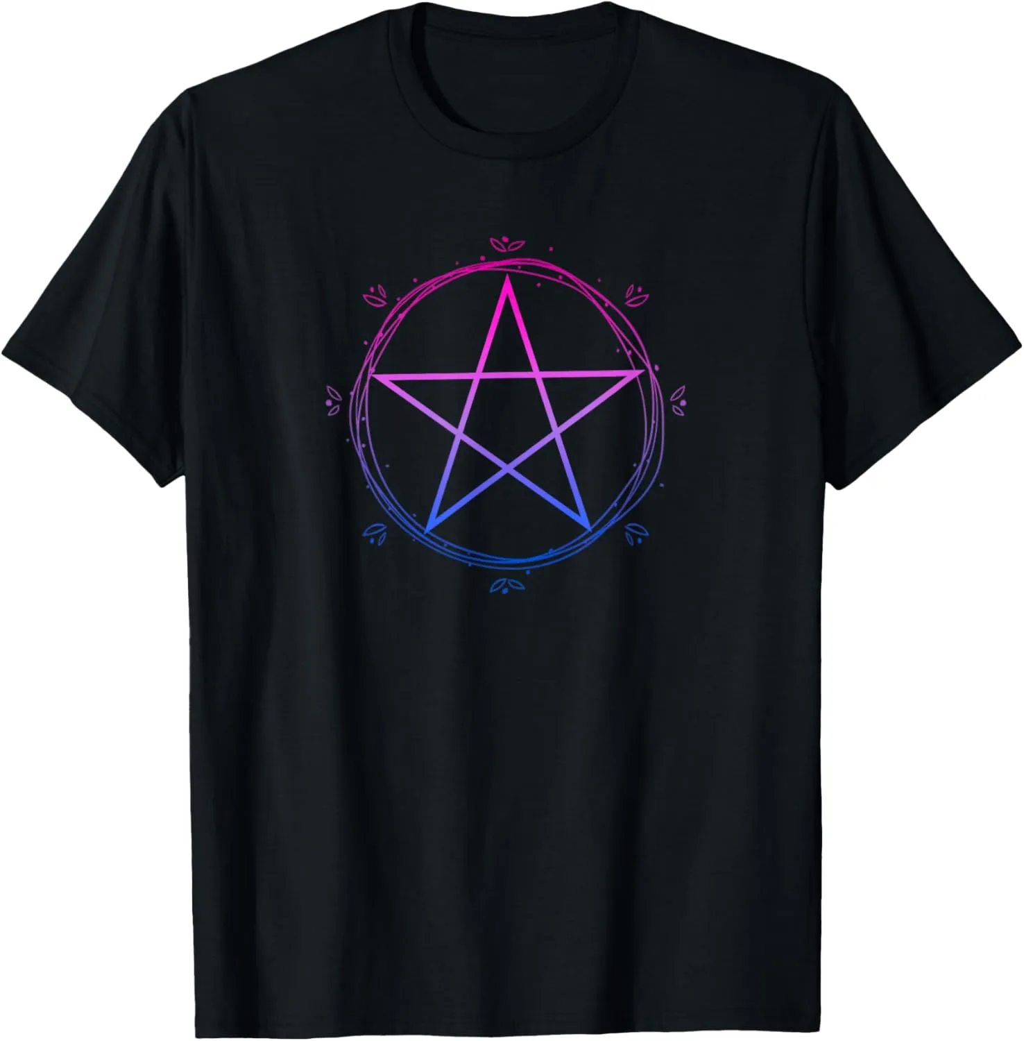 Bisexual Pentagram Wiccan Pagan Bi Pride Flag Boho Floral T-Shirt