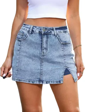 Bloomy Jean Skorts,Bloomy Skorts,Womens Y2k High Waisted Casual Stretchy Denim Skirt Side Split Mini Skirts