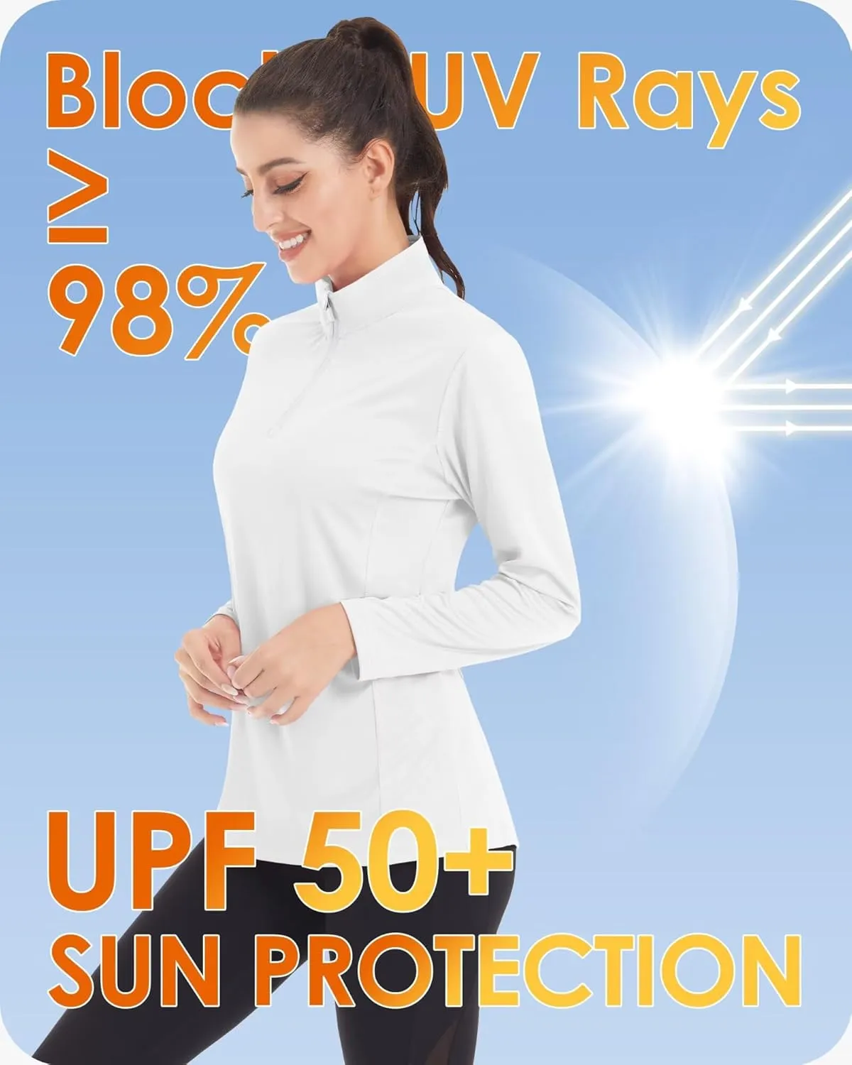 Boladeci Women's 1/4 Zip UPF 50  Sun Shirts Long Sleeve Golf Shirts UV Protection Lightweight Swim Athletic Tops Quick Dry