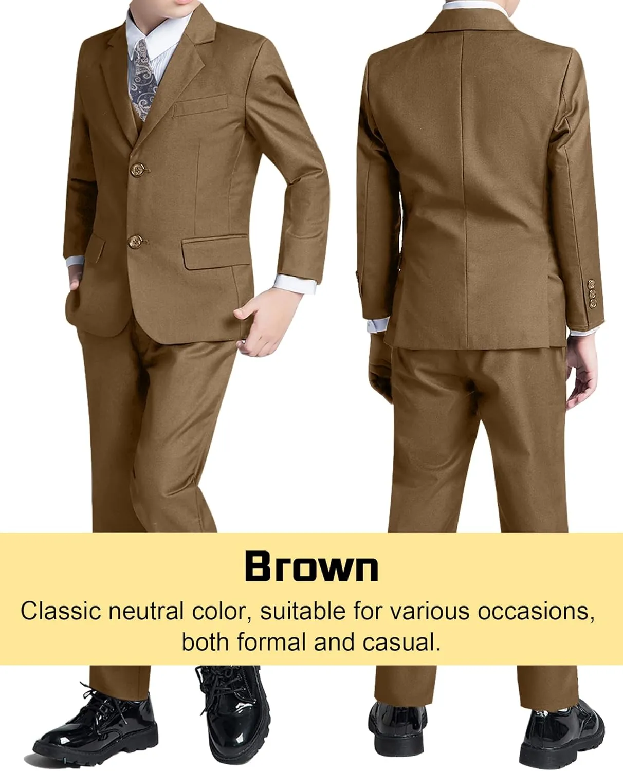 Boys Formal Suit 5 Piece Set, Toddler Tuxedos for Wedding, Suits for Teens Boy Dress School Clothes