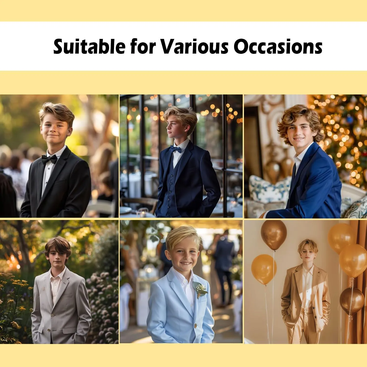 Boys Formal Suit 5 Piece Set, Toddler Tuxedos for Wedding, Suits for Teens Boy Dress School Clothes