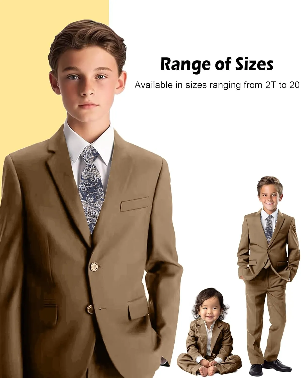 Boys Formal Suit 5 Piece Set, Toddler Tuxedos for Wedding, Suits for Teens Boy Dress School Clothes