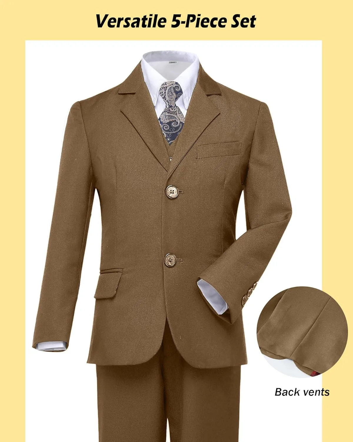Boys Formal Suit 5 Piece Set, Toddler Tuxedos for Wedding, Suits for Teens Boy Dress School Clothes