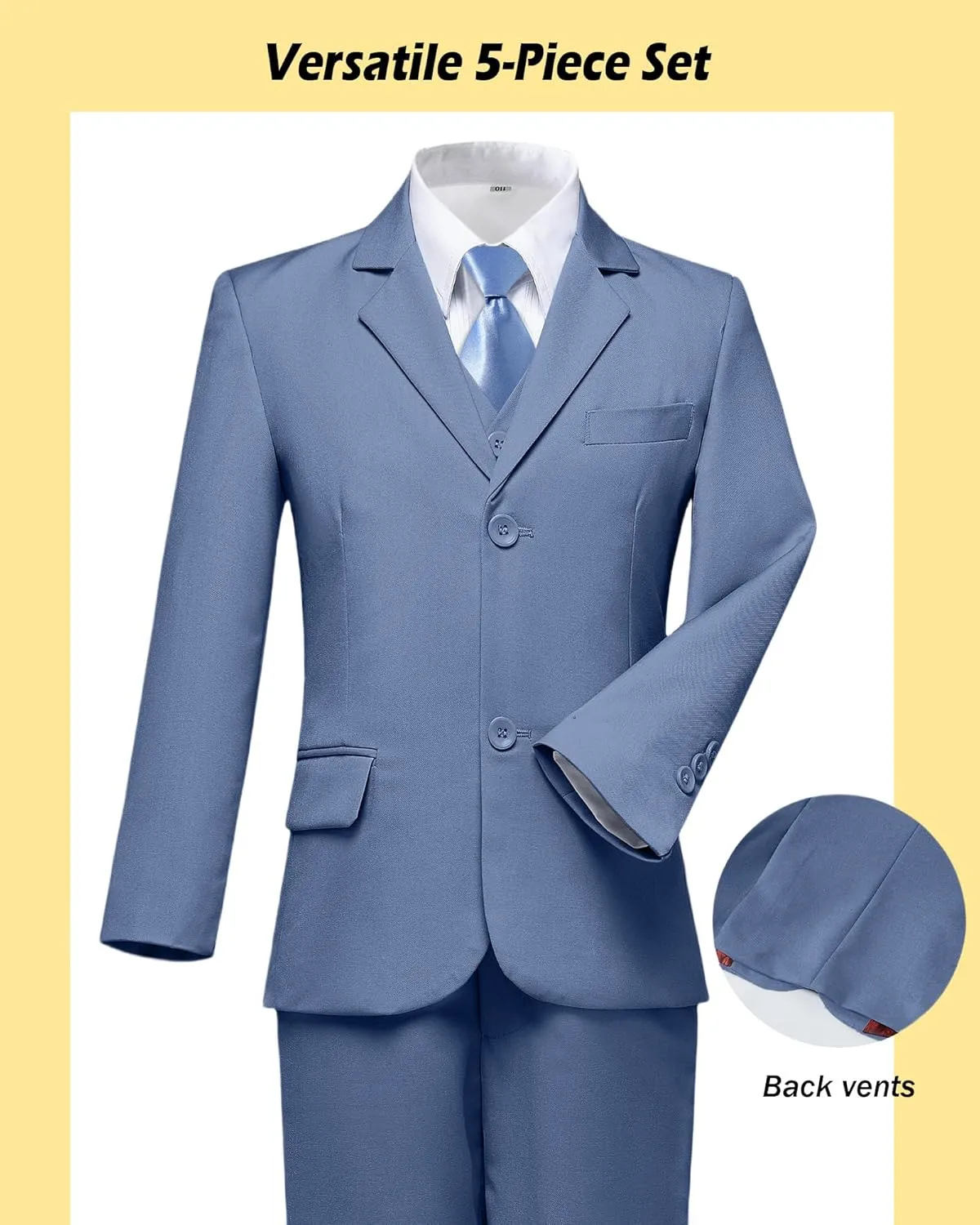 Boys Formal Suit 5 Piece Set, Toddler Tuxedos for Wedding, Suits for Teens Boy Dress School Clothes