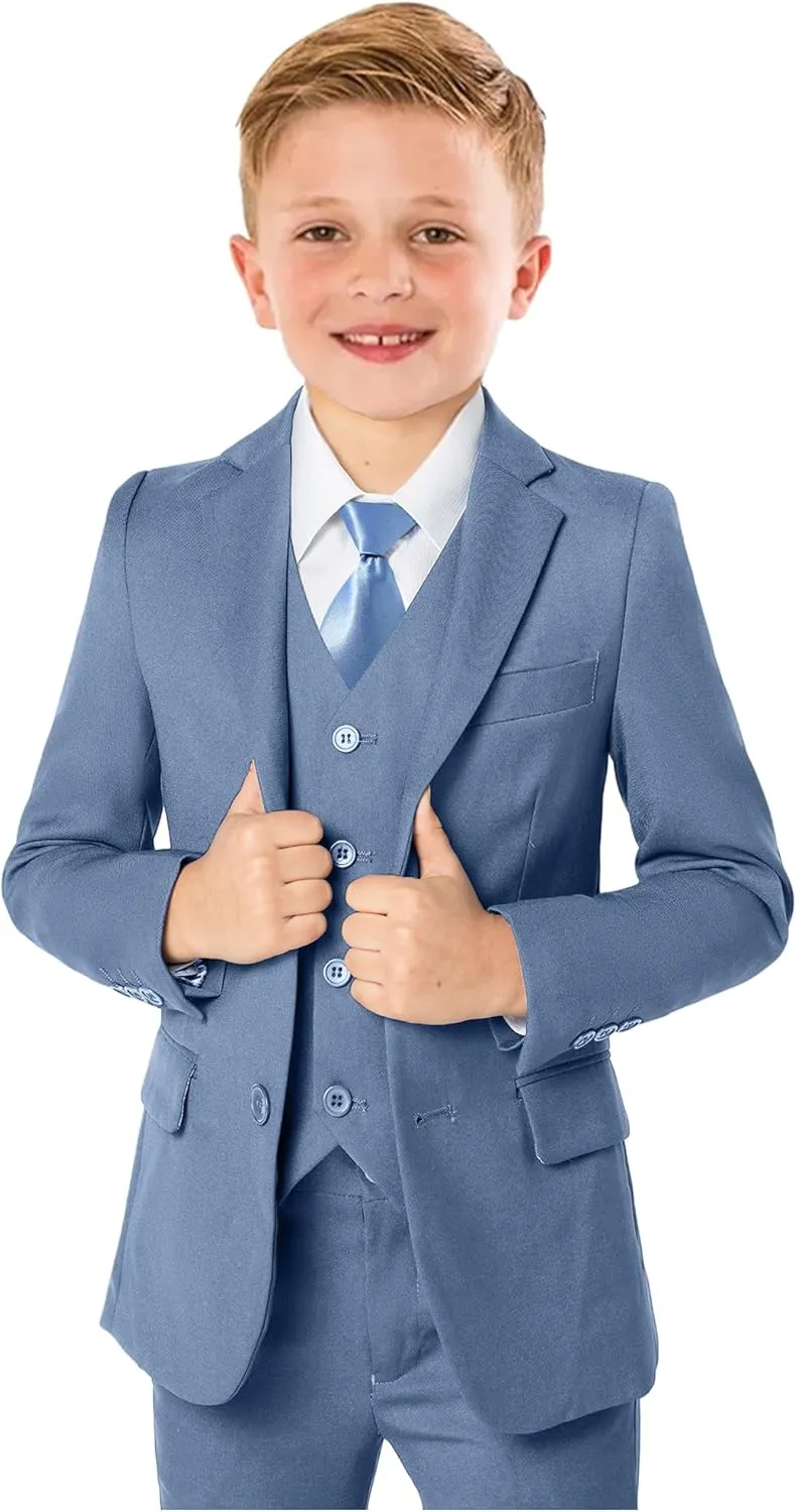 Boys Formal Suit 5 Piece Set, Toddler Tuxedos for Wedding, Suits for Teens Boy Dress School Clothes