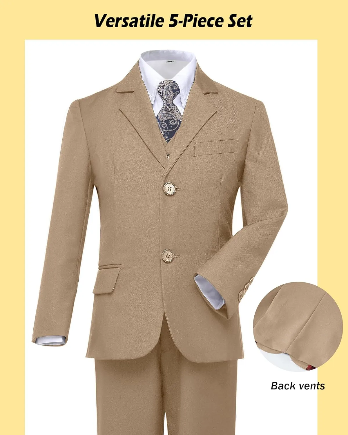 Boys Formal Suit 5 Piece Set, Toddler Tuxedos for Wedding, Suits for Teens Boy Dress School Clothes