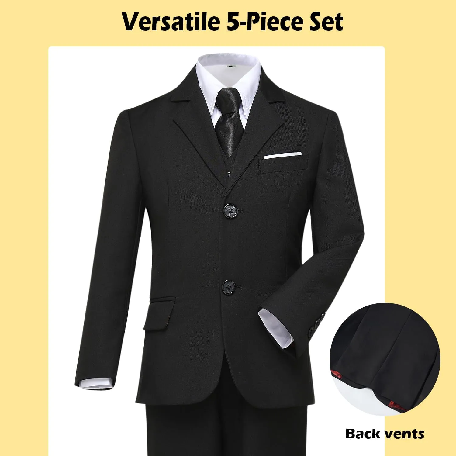 Boys Formal Suit 5 Piece Set, Toddler Tuxedos for Wedding, Suits for Teens Boy Dress School Clothes
