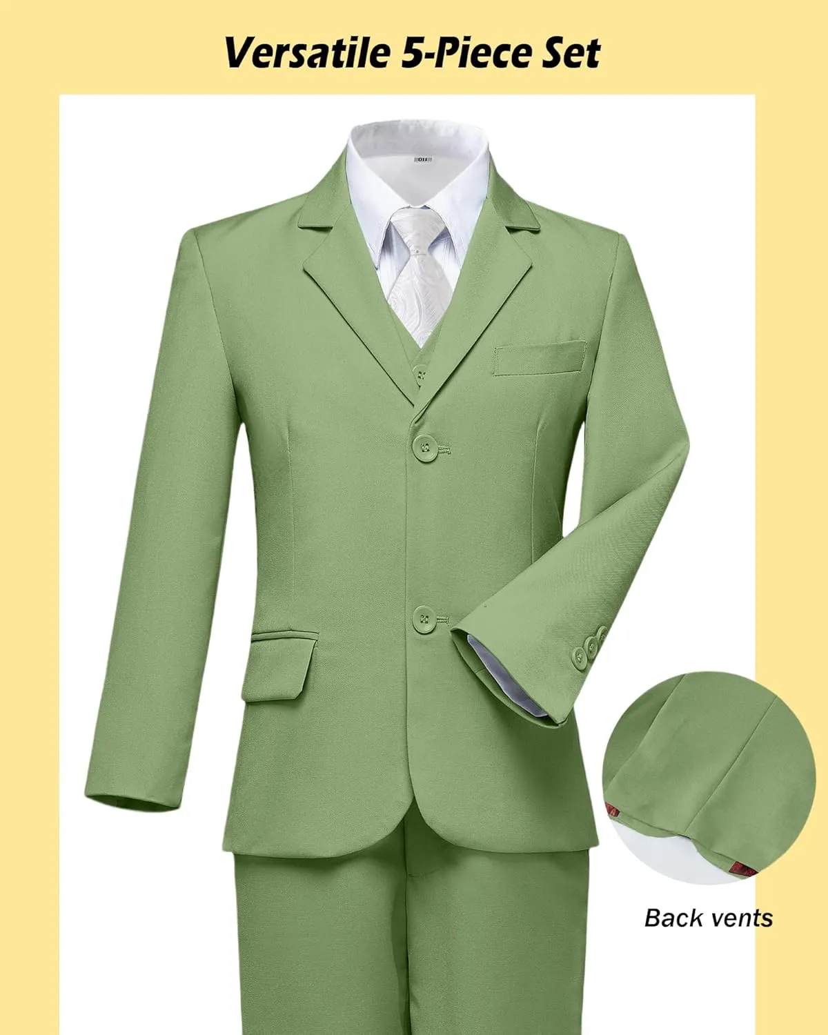 Boys Formal Suit 5 Piece Set, Toddler Tuxedos for Wedding, Suits for Teens Boy Dress School Clothes