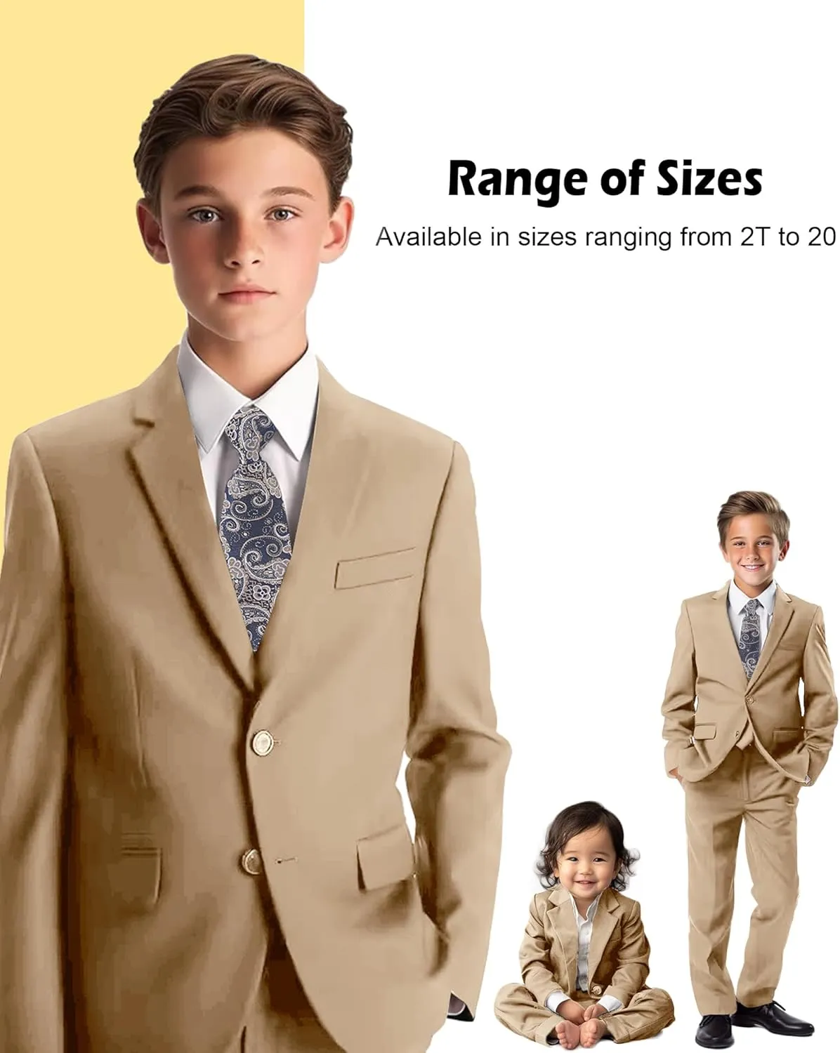 Boys Formal Suit 5 Piece Set, Toddler Tuxedos for Wedding, Suits for Teens Boy Dress School Clothes