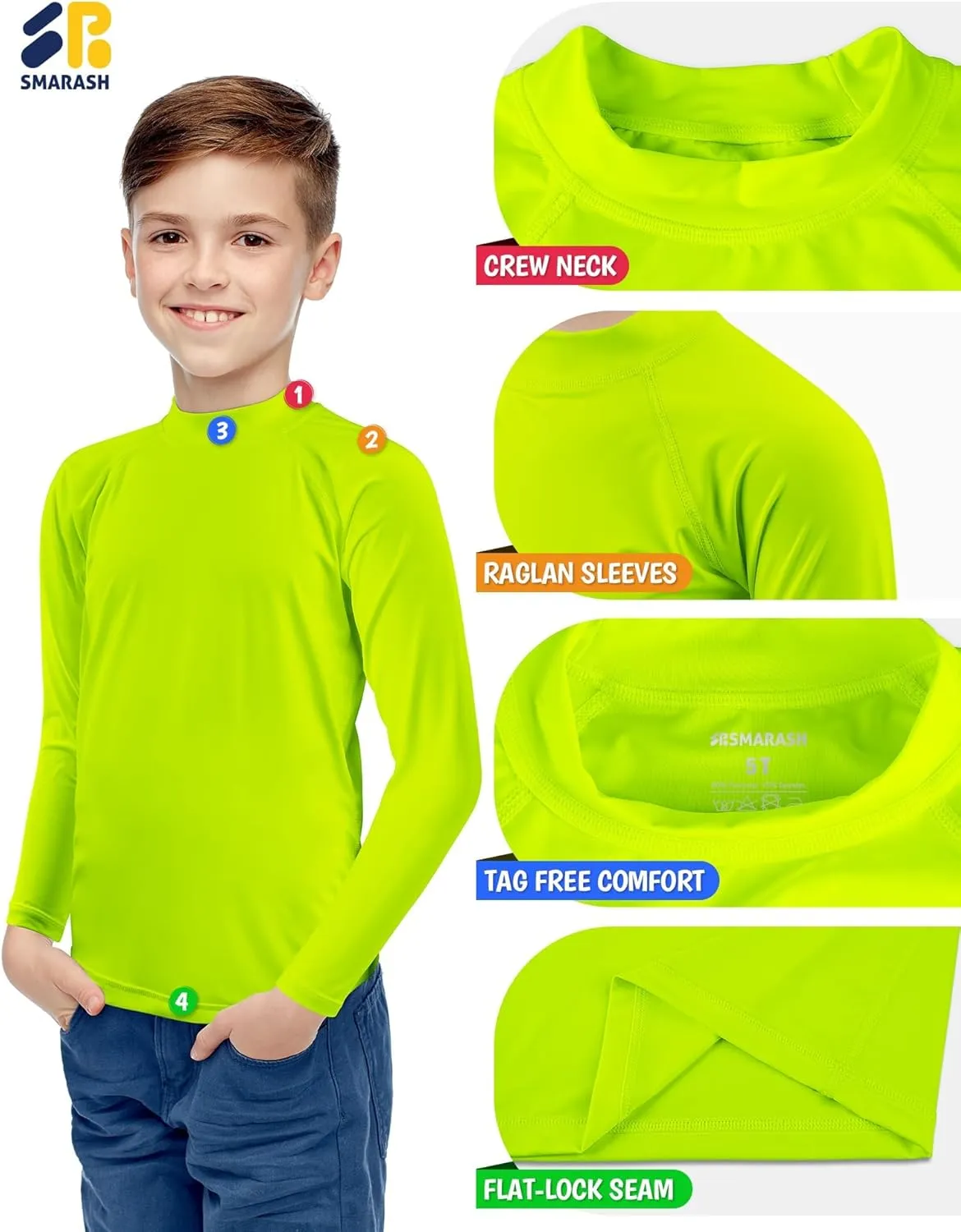 Boys Rash Guard Swim Shirts Long Sleeve UPF 50  Swimwear Youth Kids Sun Protection SPF Water Surfing Shirts Quick Dry