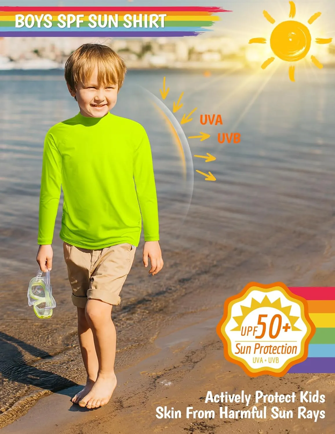 Boys Rash Guard Swim Shirts Long Sleeve UPF 50  Swimwear Youth Kids Sun Protection SPF Water Surfing Shirts Quick Dry