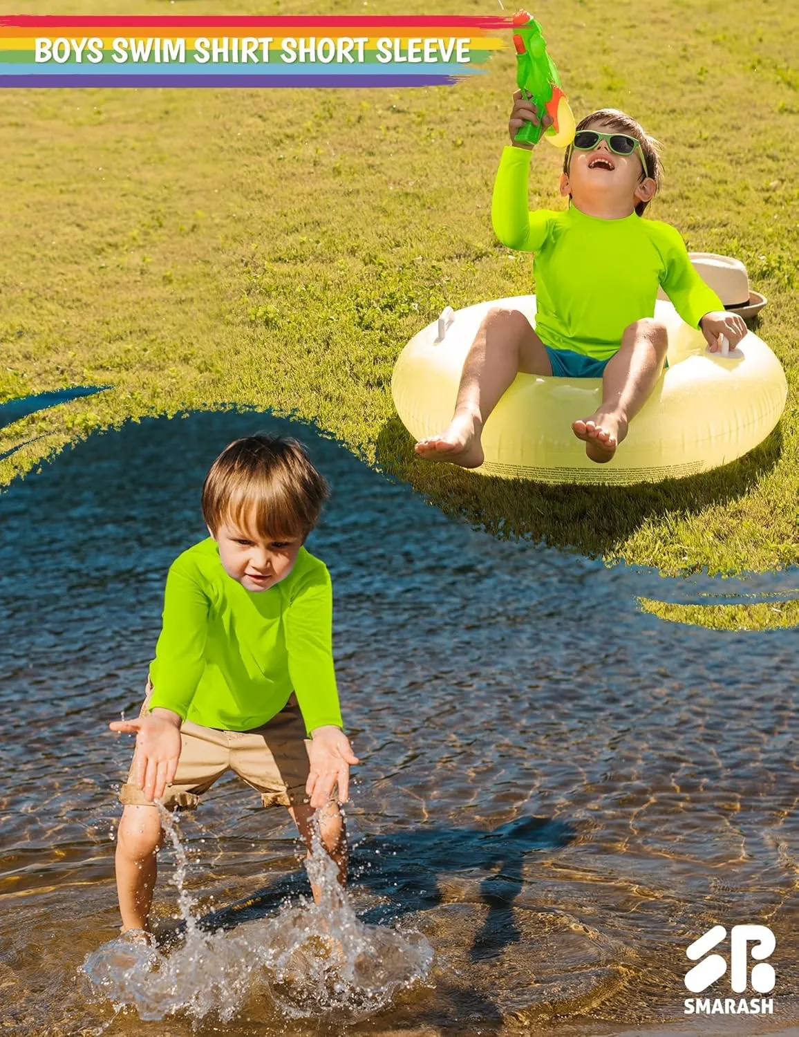 Boys Rash Guard Swim Shirts Long Sleeve UPF 50  Swimwear Youth Kids Sun Protection SPF Water Surfing Shirts Quick Dry