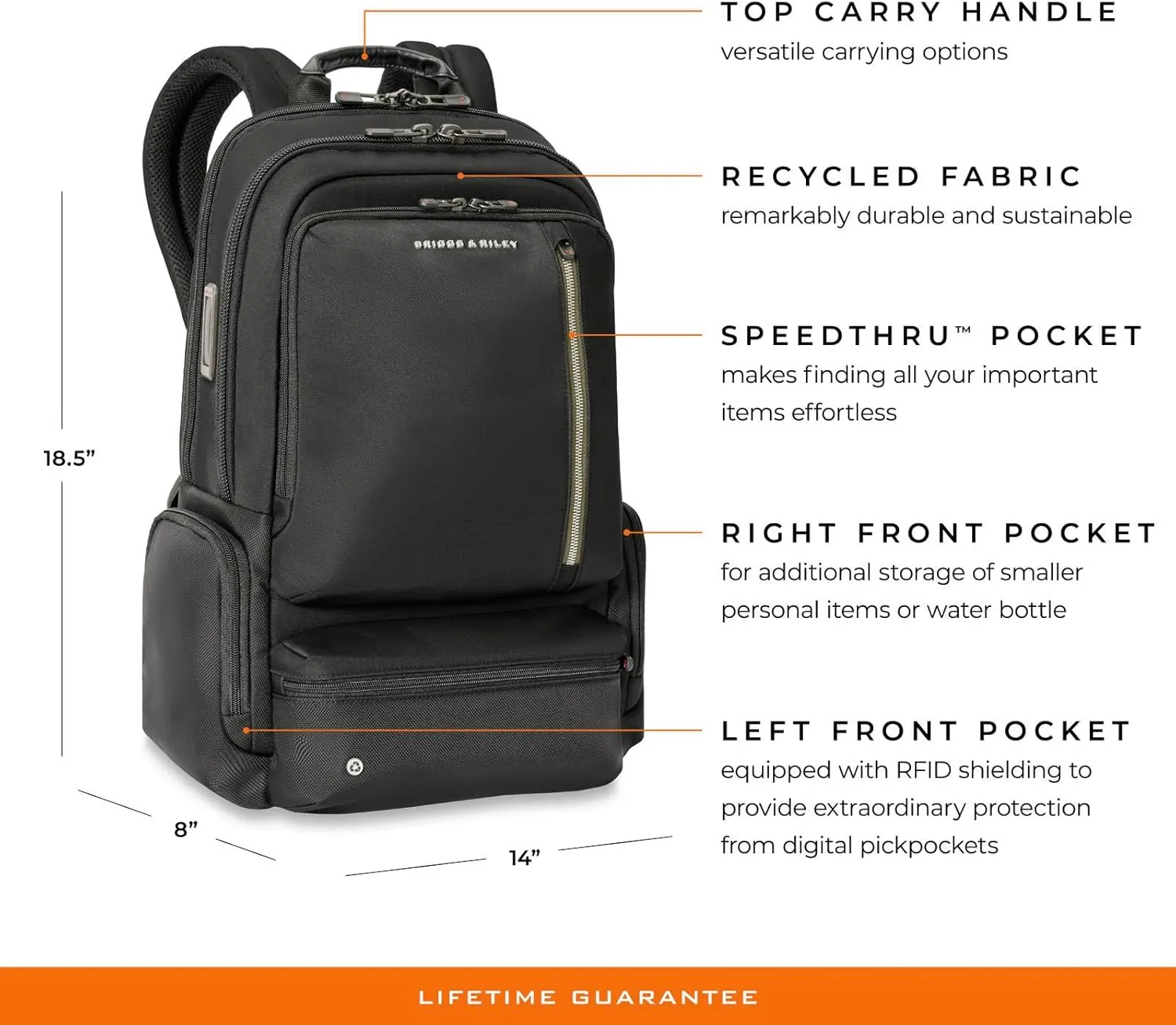 Briggs & Riley Large Cargo Backpack - Carry On Travel Backpack for Women & Men, Personal Item Bag, Self-Repairing Zippers, Padded Straps, Fits up to 17" Laptop - HTA Collection, Black