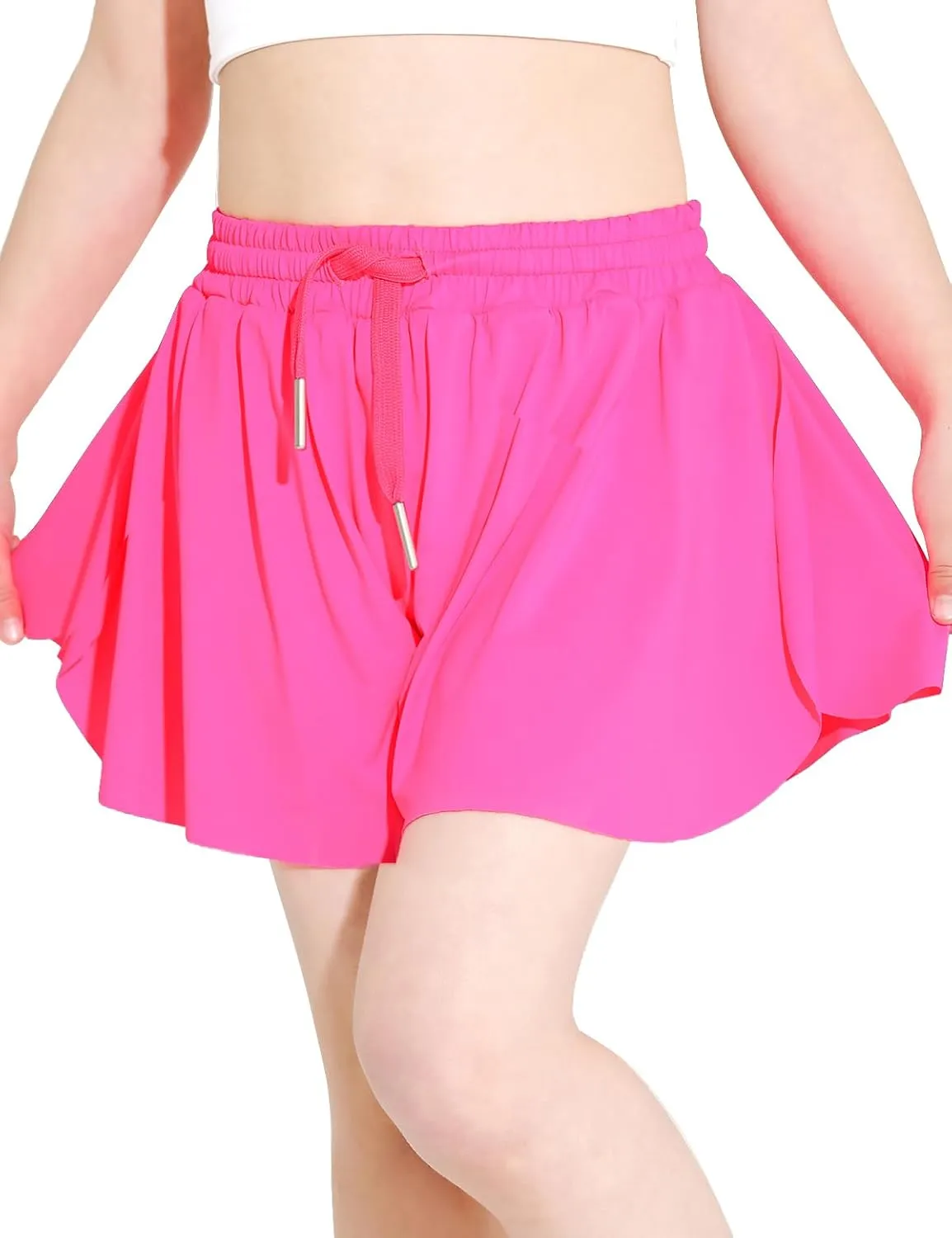 Butterfly Shorts Girls 2 in 1 Flowy Skorts with Pocket Athletic Running Tennis Skirts 3-14Y