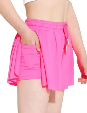 Butterfly Shorts Girls 2 in 1 Flowy Skorts with Pocket Athletic Running Tennis Skirts 3-14Y