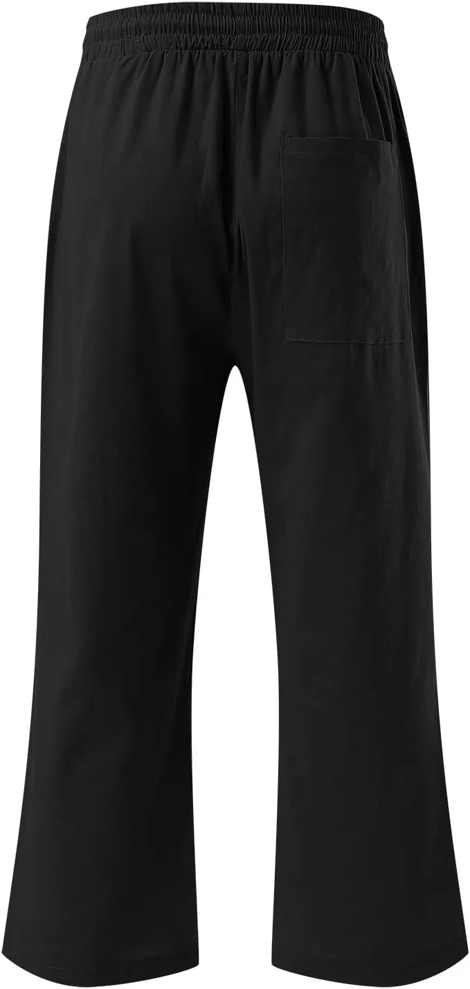 Capri Pants For Women Stretch Pull On 2024 Drawstring Elastic High Waist Linen Pants Straight Leg Cropped Trousers