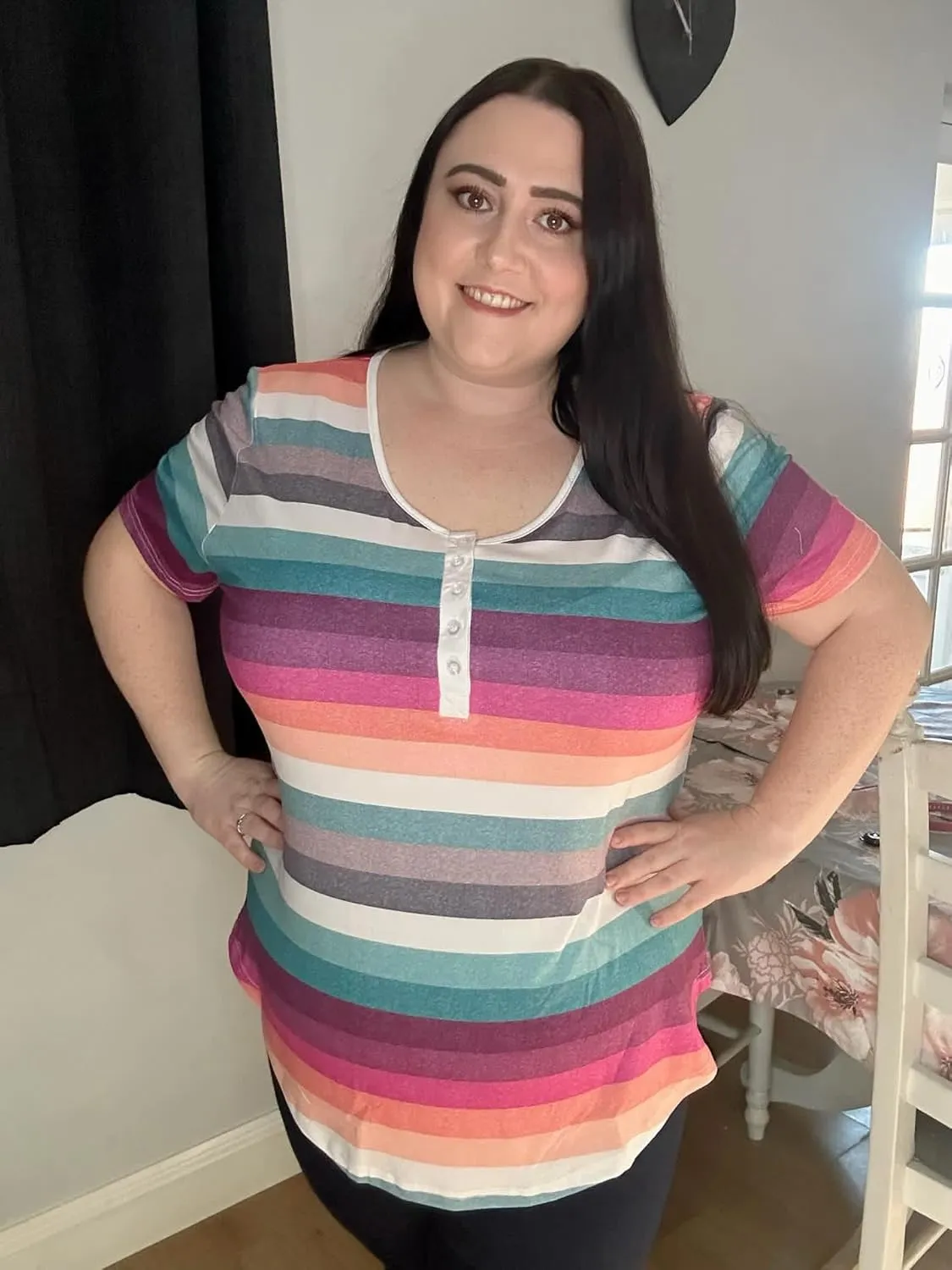 CARCOS Plus Size Tops for Women Button Up Henley Shirts Short Sleeve Summer T-Shirts V/Crewneck Casual Trendy Tunics XL-5XL