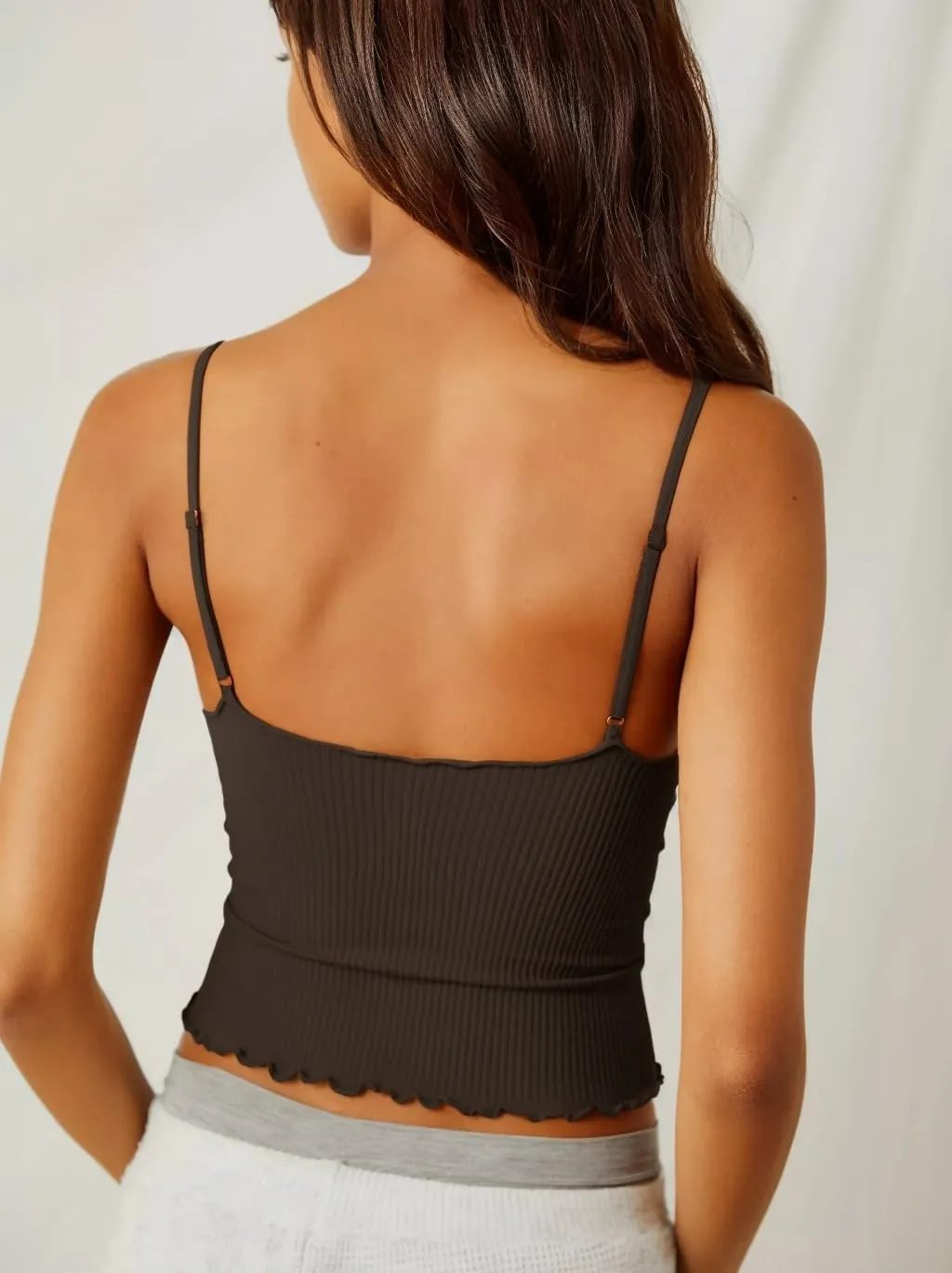 Carpetcom Women Camisole Seamless Adjustable Spaghetti Strap V Neck Ribbed Tank Crop Tops Backless Ruffle Sleeveless Cami
