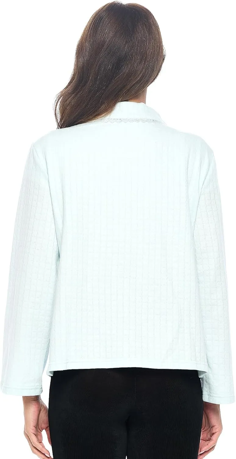 Casual Nights Women's Soft Bed Jacket, Button Front Long Sleeve Sleep Top with Pockets