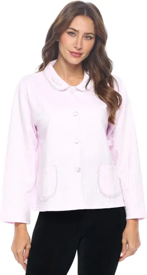 Casual Nights Women's Soft Bed Jacket, Button Front Long Sleeve Sleep Top with Pockets