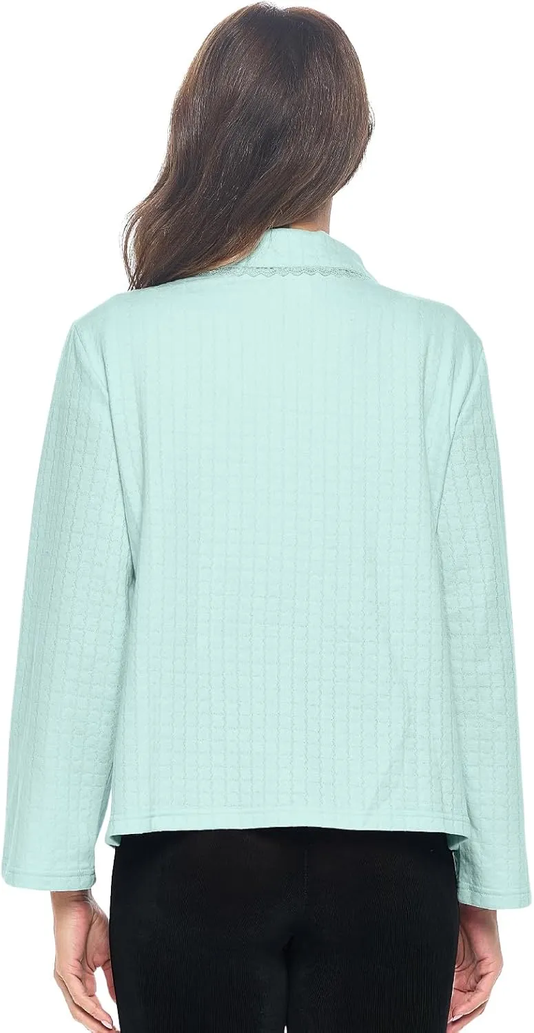Casual Nights Women's Soft Bed Jacket, Button Front Long Sleeve Sleep Top with Pockets