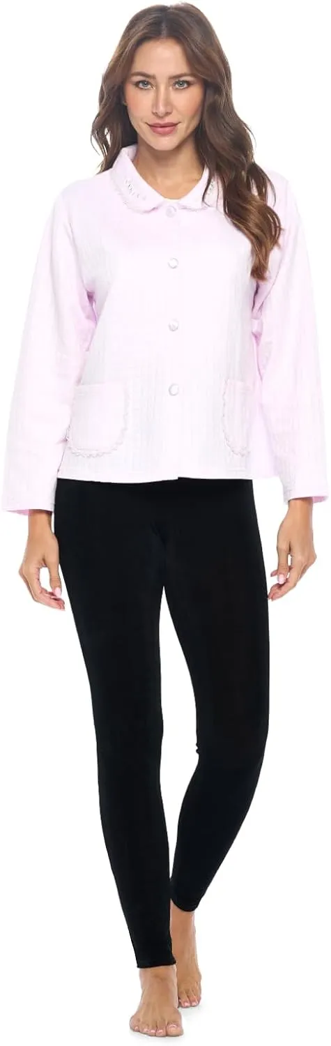Casual Nights Women's Soft Bed Jacket, Button Front Long Sleeve Sleep Top with Pockets