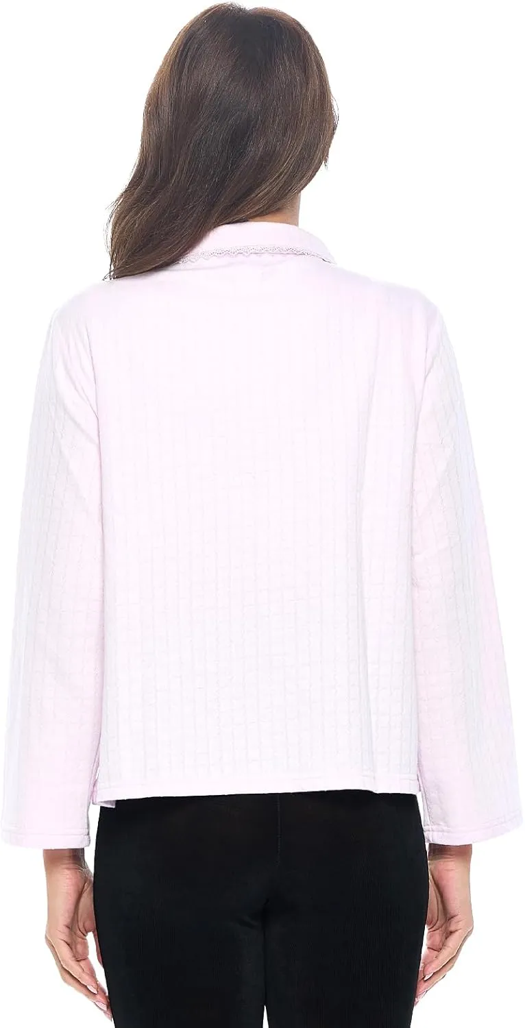 Casual Nights Women's Soft Bed Jacket, Button Front Long Sleeve Sleep Top with Pockets