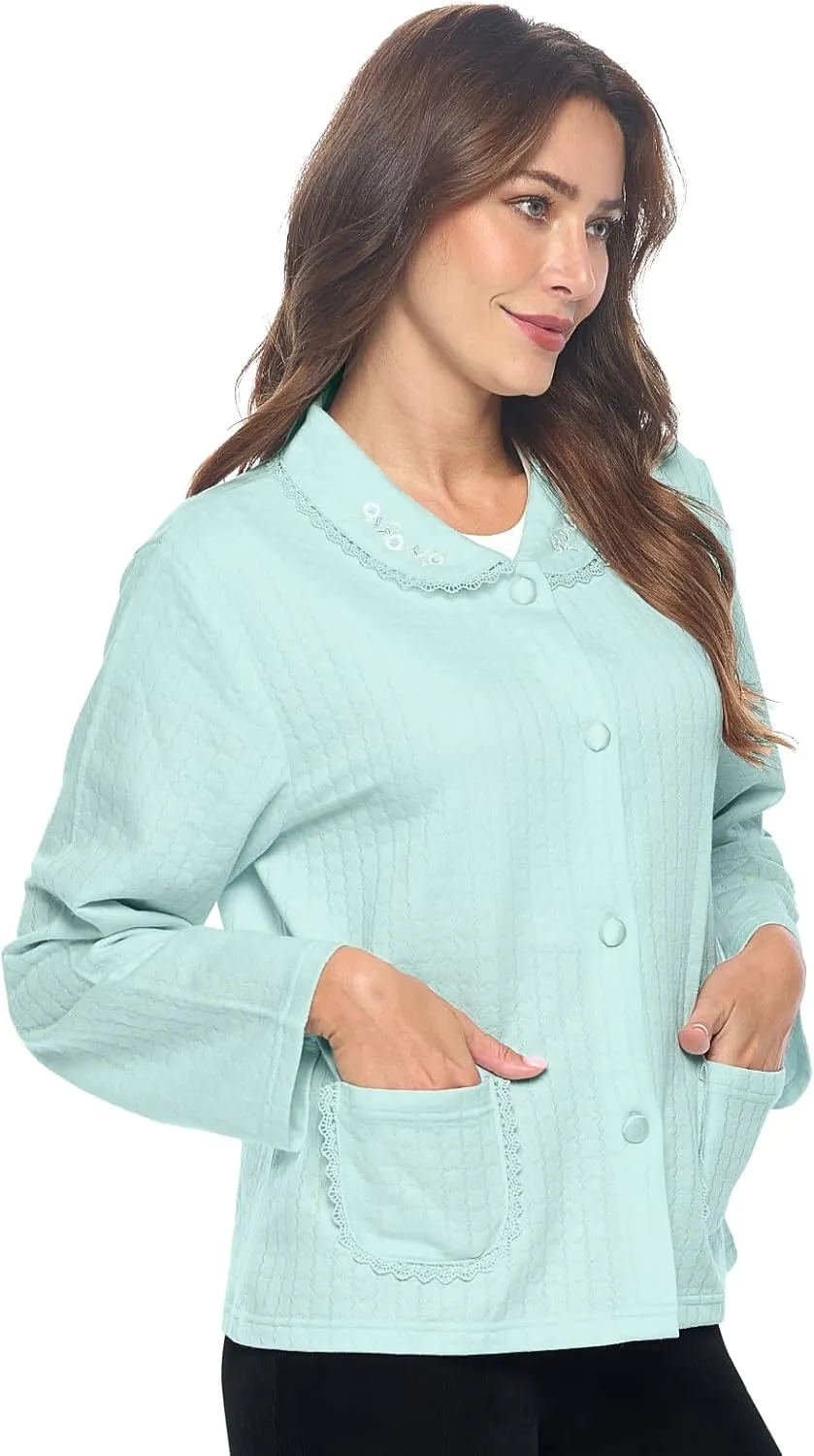 Casual Nights Women's Soft Bed Jacket, Button Front Long Sleeve Sleep Top with Pockets