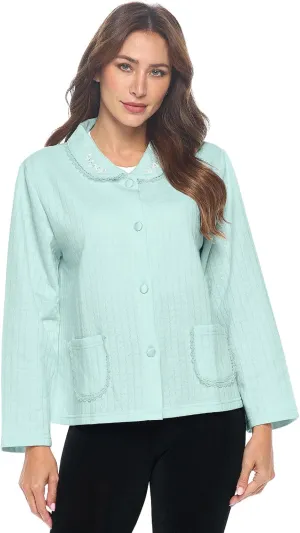 Casual Nights Women's Soft Bed Jacket, Button Front Long Sleeve Sleep Top with Pockets